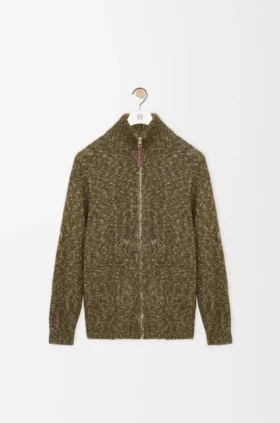 Cardigan mit Reißverschluss aus Baumwolle, Leinen und Wolle
