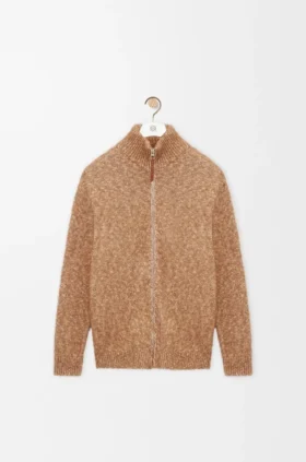 Cardigan mit Reißverschluss aus Baumwolle, Leinen und Wolle