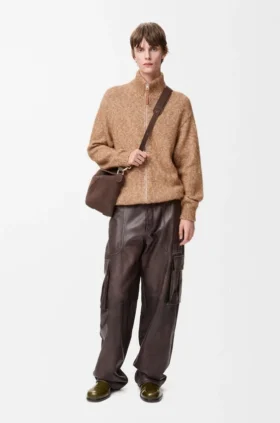 Cardigan mit Reißverschluss aus Baumwolle, Leinen und Wolle