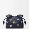 „Cats“ Flamenco-Clutch in mittlerer Größe aus besticktem Denim