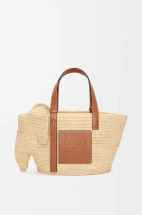 Elephant Basket aus Raffia und Kalbsleder