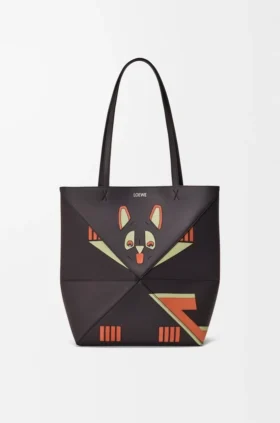 „Futurist Cat“ Puzzle Fold Tote in mittlerer Größe aus Nappa-Kalbsleder