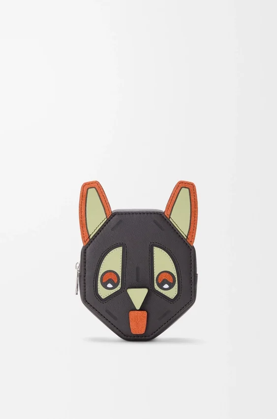 Futuristische Katzen-Münztasche aus klassischem Kalbsleder Futuristische Katzen-Münztasche aus klassischem Kalbsleder