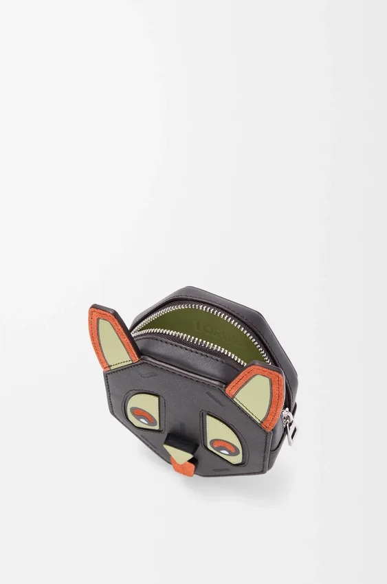 Futuristische Katzen-Münztasche aus klassischem Kalbsleder Futuristische Katzen-Münztasche aus klassischem Kalbsleder