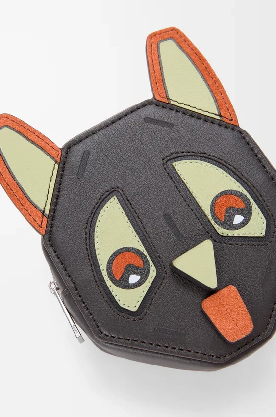 Futuristische Katzen-Münztasche aus klassischem Kalbsleder Futuristische Katzen-Münztasche aus klassischem Kalbsleder
