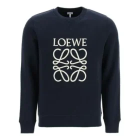Herren loewe Anagram Baumwoll-T-Shirt mit Rundhalsausschnitt und gesticktem Alphabet, klassisch, marineblau, H526Y24J02-5110
