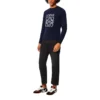 Herren loewe Anagram Baumwoll-T-Shirt mit Rundhalsausschnitt und gesticktem Alphabet, klassisch, marineblau, H526Y24J02-5110