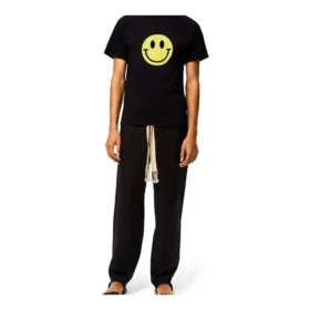 Herren Loewe Chest Yellow Smiling Face Kurzarm-Shirt Schwarz H616341X87-1100