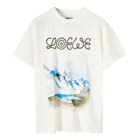 Herren-T-Shirt von loewe mit „White Snow Mountain“-Print, kurzärmelig, weiß, H6299983Pc-2100 Herren-T-Shirt von loewe mit „White Snow Mountain“-Print, kurzärmelig, weiß, H6299983Pc-2100