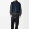Hybrid-Hoodie mit Reißverschluss aus Ziegenwildleder und Wollmischung