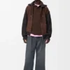 Hybrid-Hoodie mit Reißverschluss aus Ziegenwildleder und Wollmischung