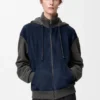 Hybrid-Hoodie mit Reißverschluss aus Ziegenwildleder und Wollmischung