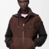 Hybrid-Hoodie mit Reißverschluss aus Ziegenwildleder und Wollmischung