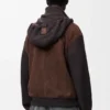 Hybrid-Hoodie mit Reißverschluss aus Ziegenwildleder und Wollmischung