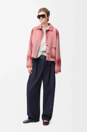 Jacke mit Umschlag aus Lammveloursleder