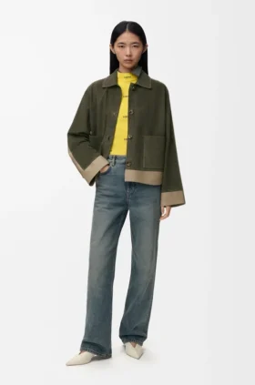 Jacke mit Umschlag aus Lammveloursleder