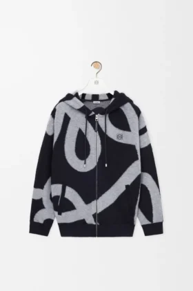 Kapuzenpullover mit Reißverschluss aus Wolle und Baumwolle