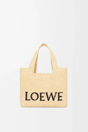 Kleine „Loewe Font Tote“ aus Raffia