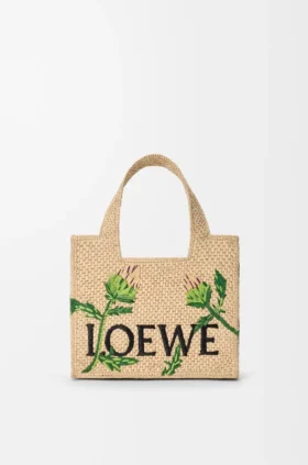 Kleine „Loewe Font Tote“ aus Raffia