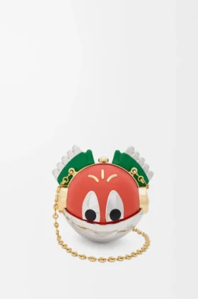 „Knight Cat“-Clutch aus Metall und Nappa-Lammleder