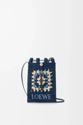Kordelzugtasche aus klassischem Kalbsleder und Raffia