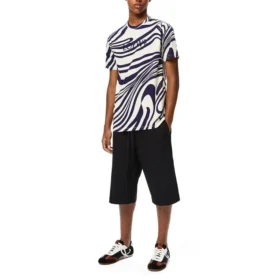 Loewe Herren-Kurzarm-T-Shirt aus Baumwolle mit Streifen, weiß-blau, H526341X72-2091