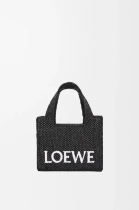 Mini-Font Tote mit loewe-Schriftzug aus Raffia