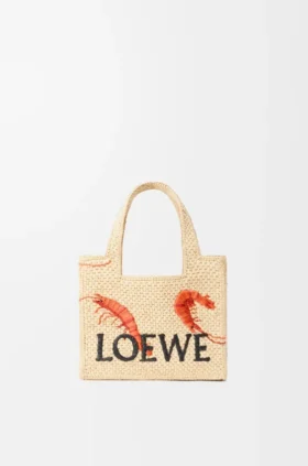 Mini-Font Tote mit loewe-Schriftzug aus Raffia