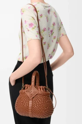 Mini-Korb-Tasche „Diamond Round“ aus Kalbsleder