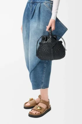 Mini-Korb-Tasche „Diamond Round“ aus Kalbsleder