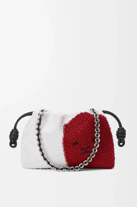 Mittlere „Lion Beads“ Flamenco Purse aus perlenbesticktem Canvas und Kalbsleder Mittlere „Lion Beads“ Flamenco Purse aus perlenbesticktem Canvas und Kalbsleder