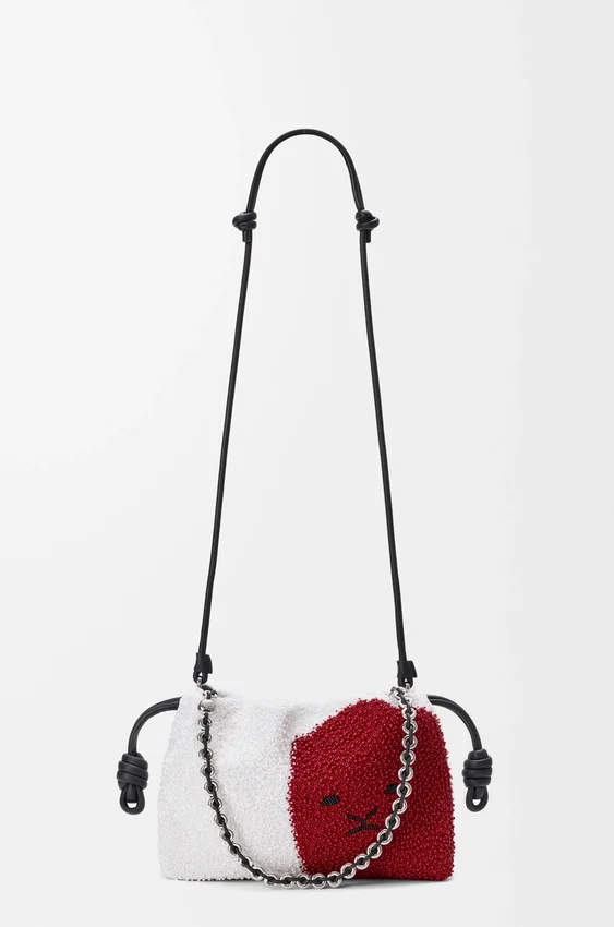 Mittlere „Lion Beads“ Flamenco Purse aus perlenbesticktem Canvas und Kalbsleder Mittlere „Lion Beads“ Flamenco Purse aus perlenbesticktem Canvas und Kalbsleder