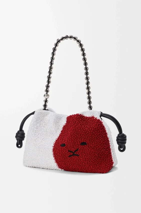 Mittlere „Lion Beads“ Flamenco Purse aus perlenbesticktem Canvas und Kalbsleder Mittlere „Lion Beads“ Flamenco Purse aus perlenbesticktem Canvas und Kalbsleder