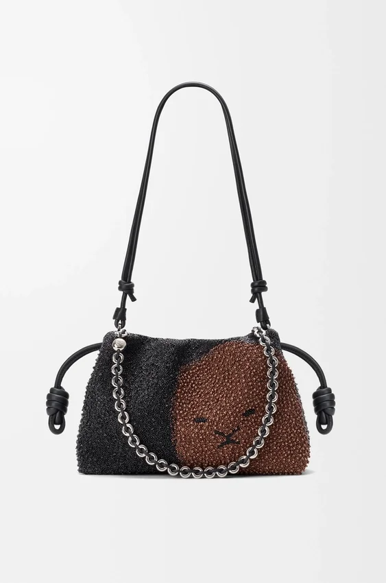 Mittlere „Lion Beads“ Flamenco Purse aus perlenbesticktem Canvas und Kalbsleder Mittlere „Lion Beads“ Flamenco Purse aus perlenbesticktem Canvas und Kalbsleder
