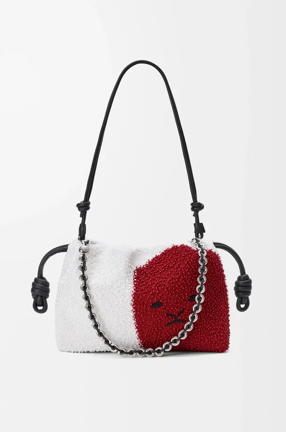 Mittlere „Lion Beads“ Flamenco Purse aus perlenbesticktem Canvas und Kalbsleder Mittlere „Lion Beads“ Flamenco Purse aus perlenbesticktem Canvas und Kalbsleder