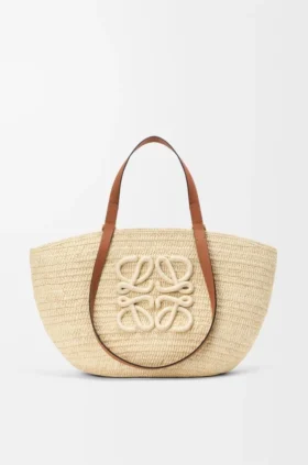 Mittlerer „Eclipse“-Korb aus Raffia und Kalbsleder