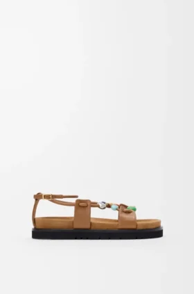 Pebble-Perlen-Fussbett-Sandale aus Nappa-Lammleder