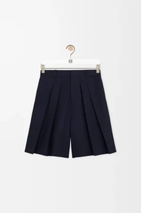 Plissierte Shorts aus Baumwolle und Leinen