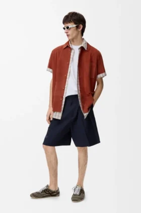 Plissierte Shorts aus Baumwolle und Leinen