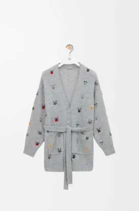 Strickjacke mit Gürtel aus Wolle