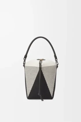 „Treasure Bako“-Beuteltasche aus Canvas-Jacquard und Kalbsleder
