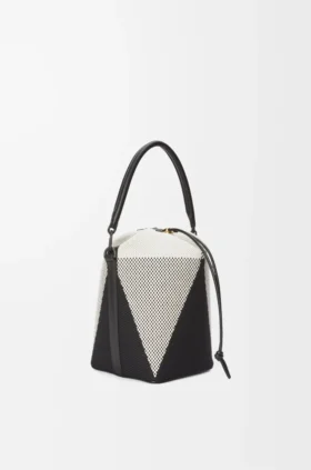 „Treasure Bako“-Beuteltasche aus Canvas-Jacquard und Kalbsleder