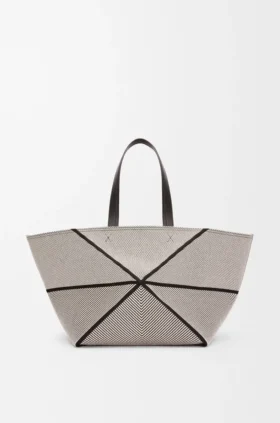 XXL Puzzle Fold Tote Bag aus Canvas-Jacquard und Kalbsleder