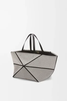 XXL Puzzle Fold Tote Bag aus Canvas-Jacquard und Kalbsleder